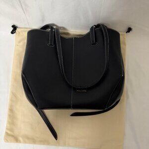 polene Cyme Mini Edition Textured Black with Ecru Stitching